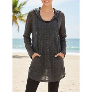 Sheer Hooded Lightweight Knit Tunic Pockets & Geometric Pattern  M Whimsigoth